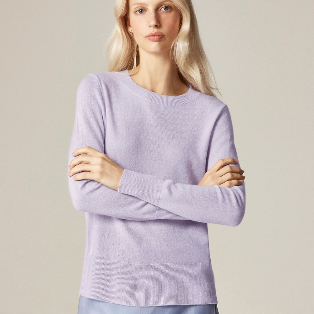 J Crew Cashmere classic-fit crewneck sweater BA400 NWT Size XS Hyacinth *Flaw